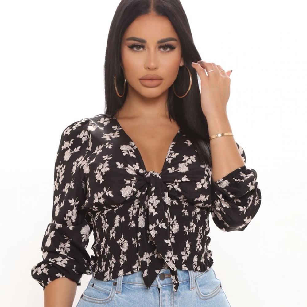 floral tie front top